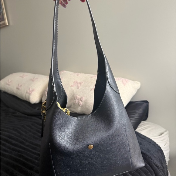 Coach Black Leather Brooklyn 28 with Gold Charm Chain and Pastel Accents - Picture 2 of 4